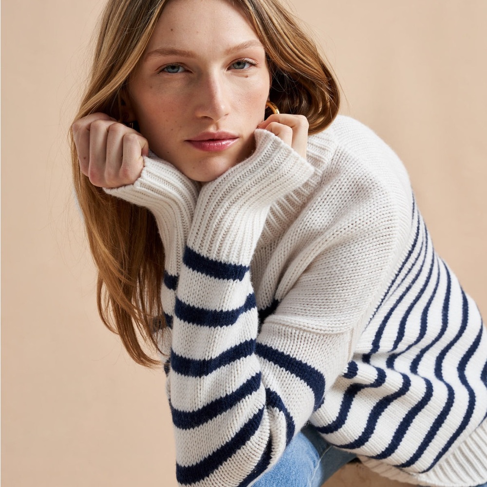 La Ligne Marin Sweater | US M | Cream/Navy Striped Wool & Cashmere Crewneck - Picture 13 of 16